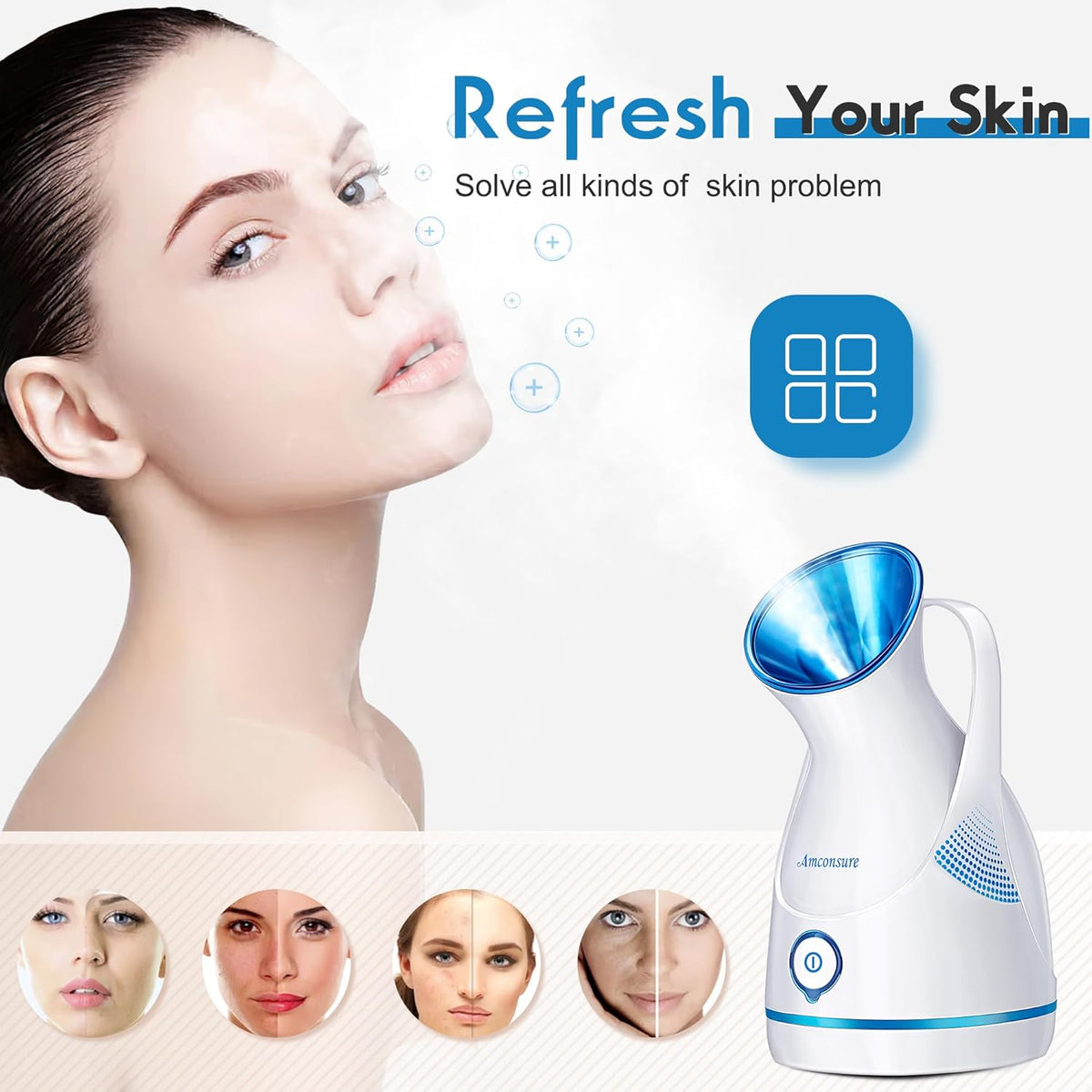 Amconsure Facial Steamer - Nano Ionic Face Steamer Warm Mist Steamer for Home Sauna SPA, Humidifier