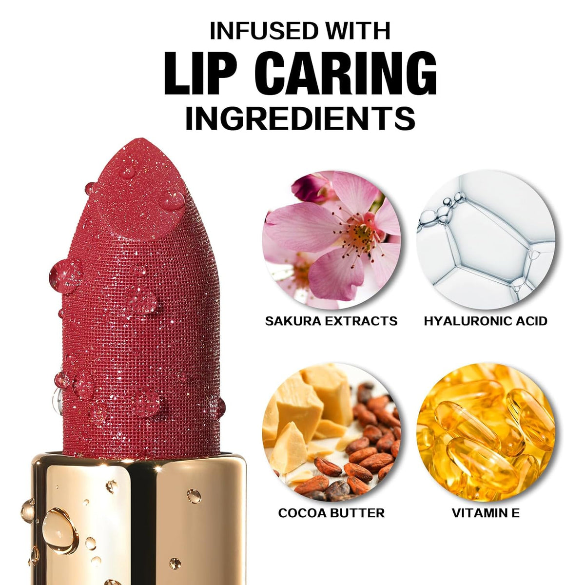 FOCALLURE Glisten Opal Shine Lipstick, High Impact Lip Color, Moisturizing Tinted Lip Balm