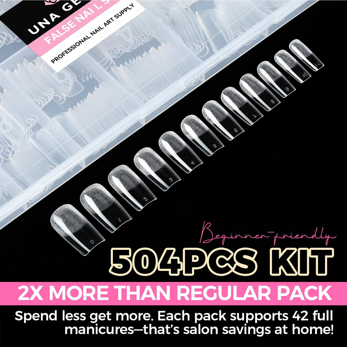 UNA GELLA Square Fake Nails, 504pcs Gel Nail Tips Clear Press on Nails Pre-shape for Full Cover