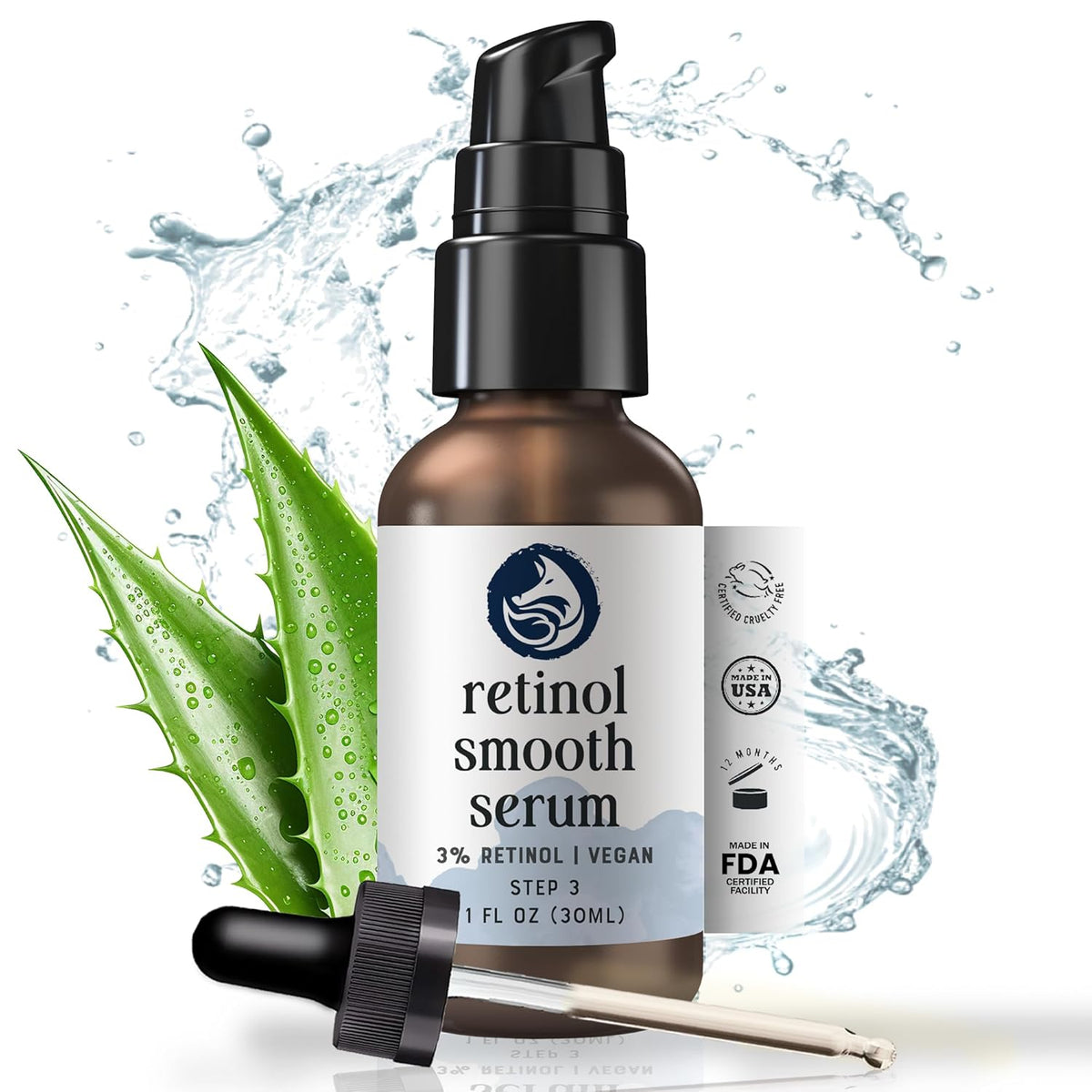 Retinol Face Serum - 3% Retinol - Anti Aging Night Serum - with Gotu Kola, Hyaluronic Acid