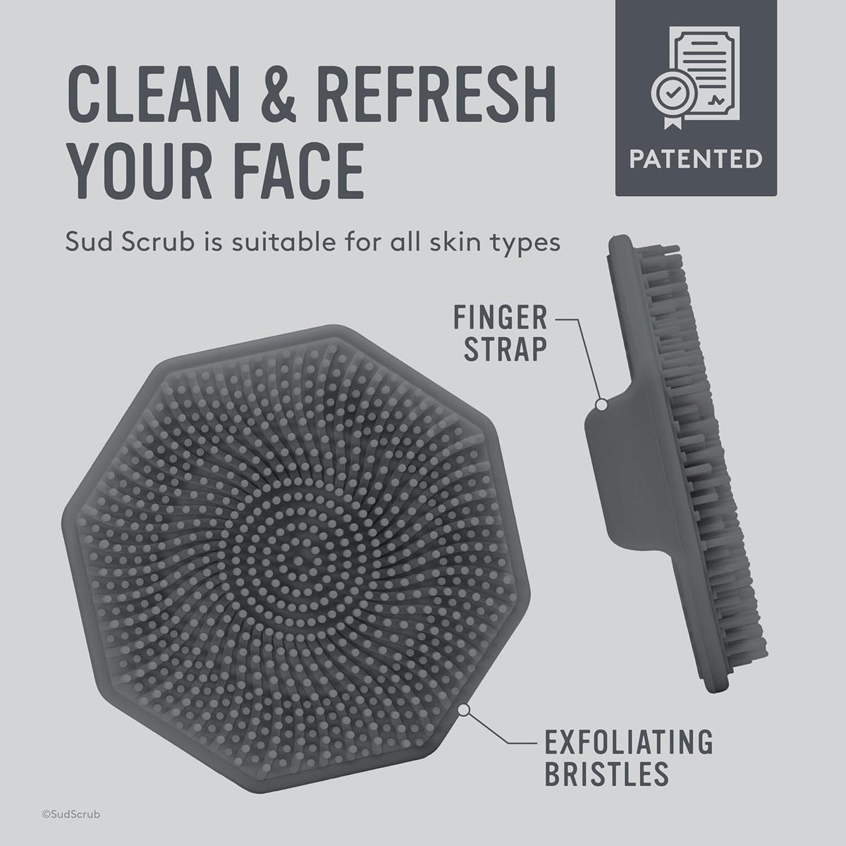 Sud Scrub® Antimicrobial Silicone Face Scrubber, 1 Pack, Gentle Face Exfoliator for Sensitive Skin