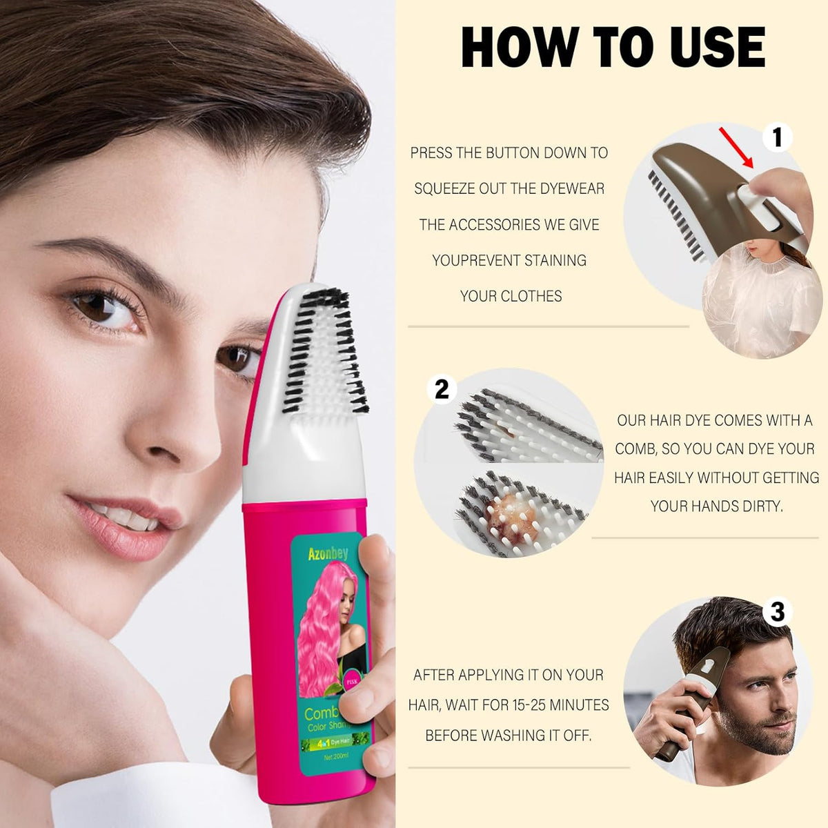 Pink Hair Dye Shampoo for Women Gray Hair,Haircare 4 in 1 Semi-Permanent Gray Hair Coverage,Champu