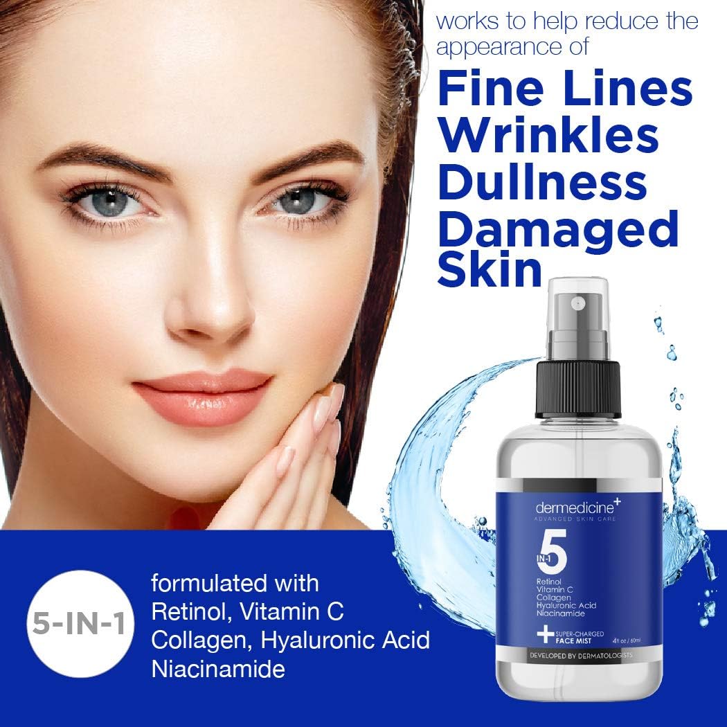 5 in 1 Super Charged Anti-Aging Face Mist w/Retinol, Vitamin C, Collagen, Hyaluronic Acid &