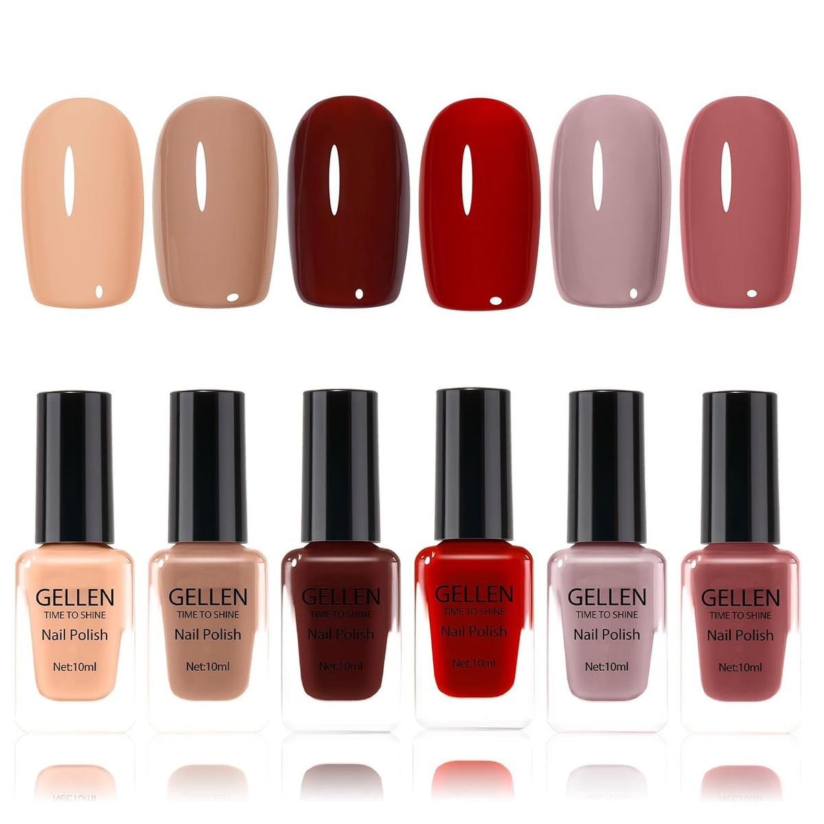 GELLEN Nail Polish Set, Nude Red Brown Quick Dry Traditional Regular Nail Polish Fall Winter 6