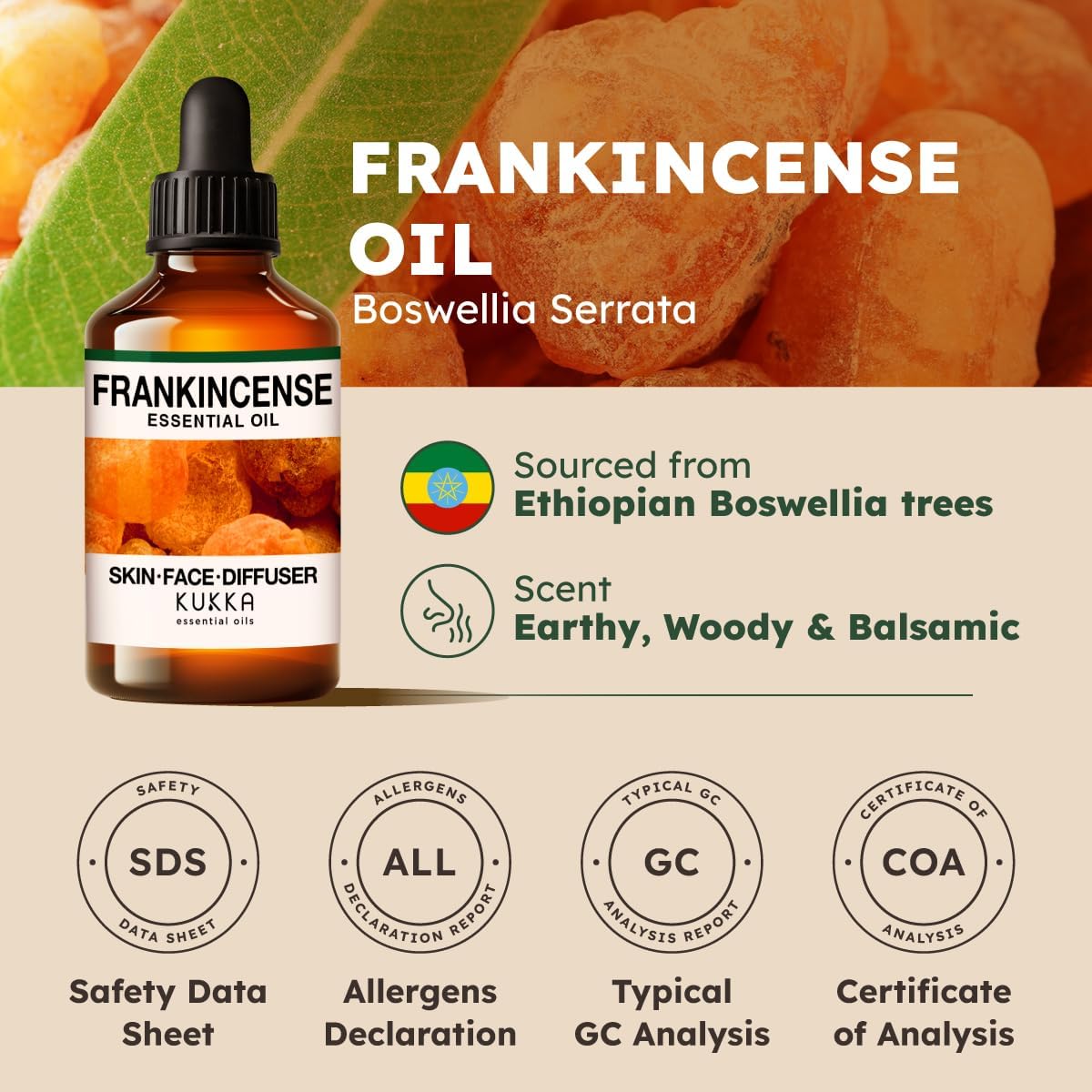 Kukka Frankincense Essential Oil for Face & Skin - 4 Fl Oz - Frankincense Oil Made from Ethiopia
