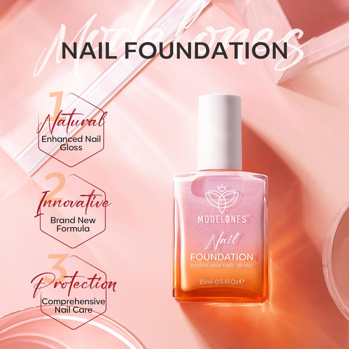 modelones Nail Strengthener, Sparkle Pink Nail Natural Concealer Foundation Polish Air Dry Nail