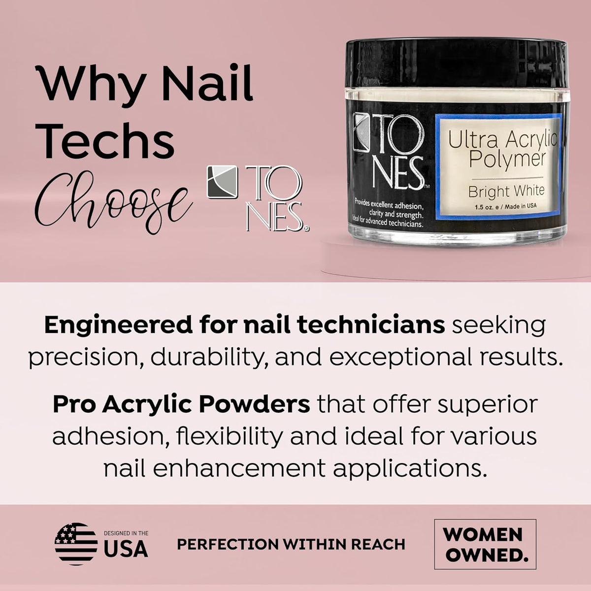 Tones Pro Acrylic Nail Powder, Sparkling Bright White (Opaque Off-White), (1.5 Fl Oz)