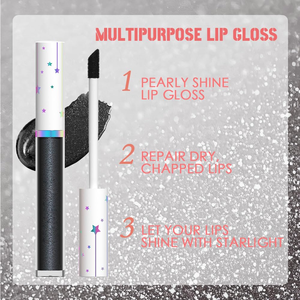 evpct 1Pcs Black Metallic Shimmer Glitter Lip Gloss Liquid Lipstick Long Lasting Waterproof 24