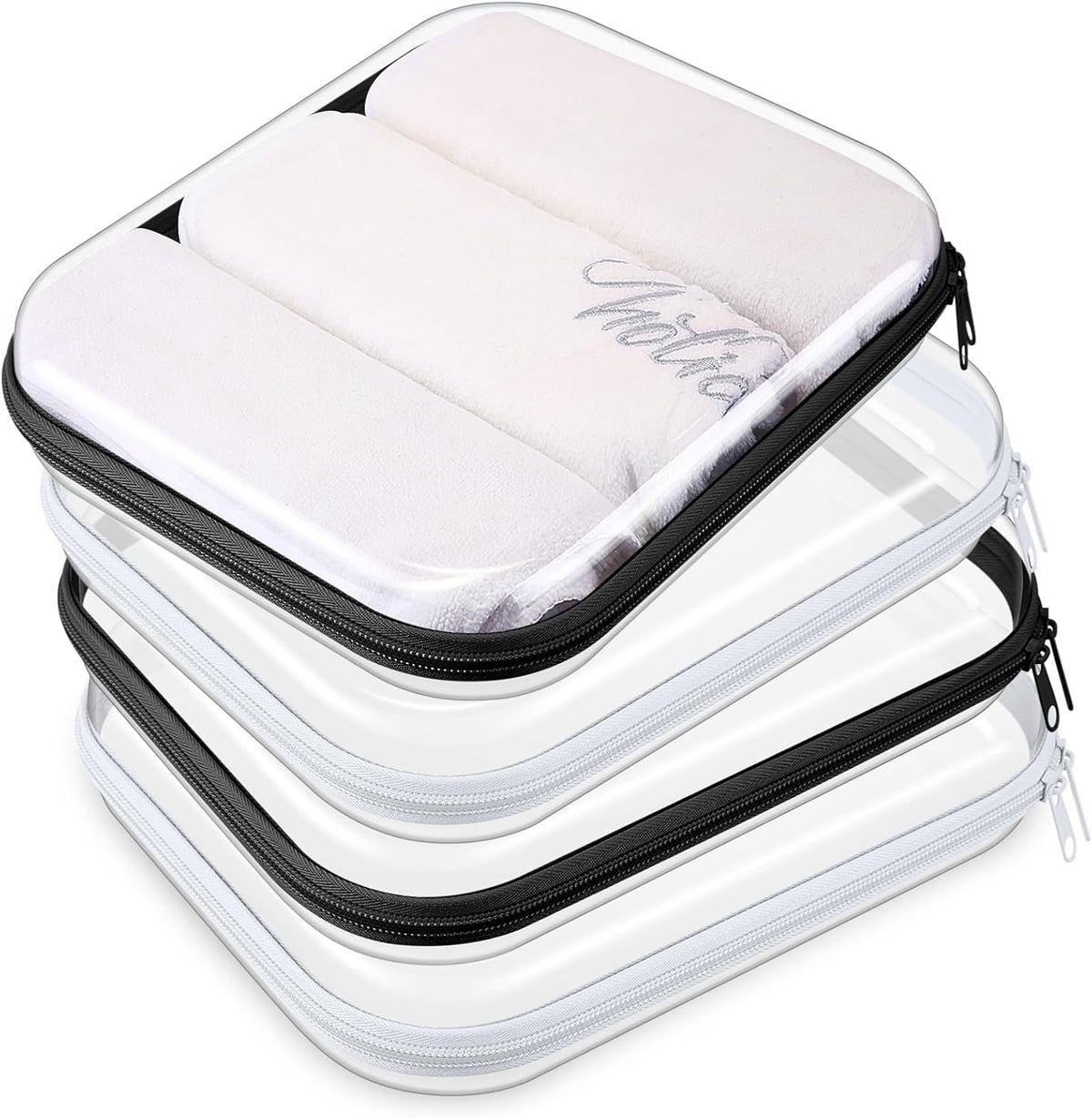 Hoolerry 4 Pcs Hard Clear Zipper Case Makeup Bags Plastic Pencil Pouch Transparent Storage Box