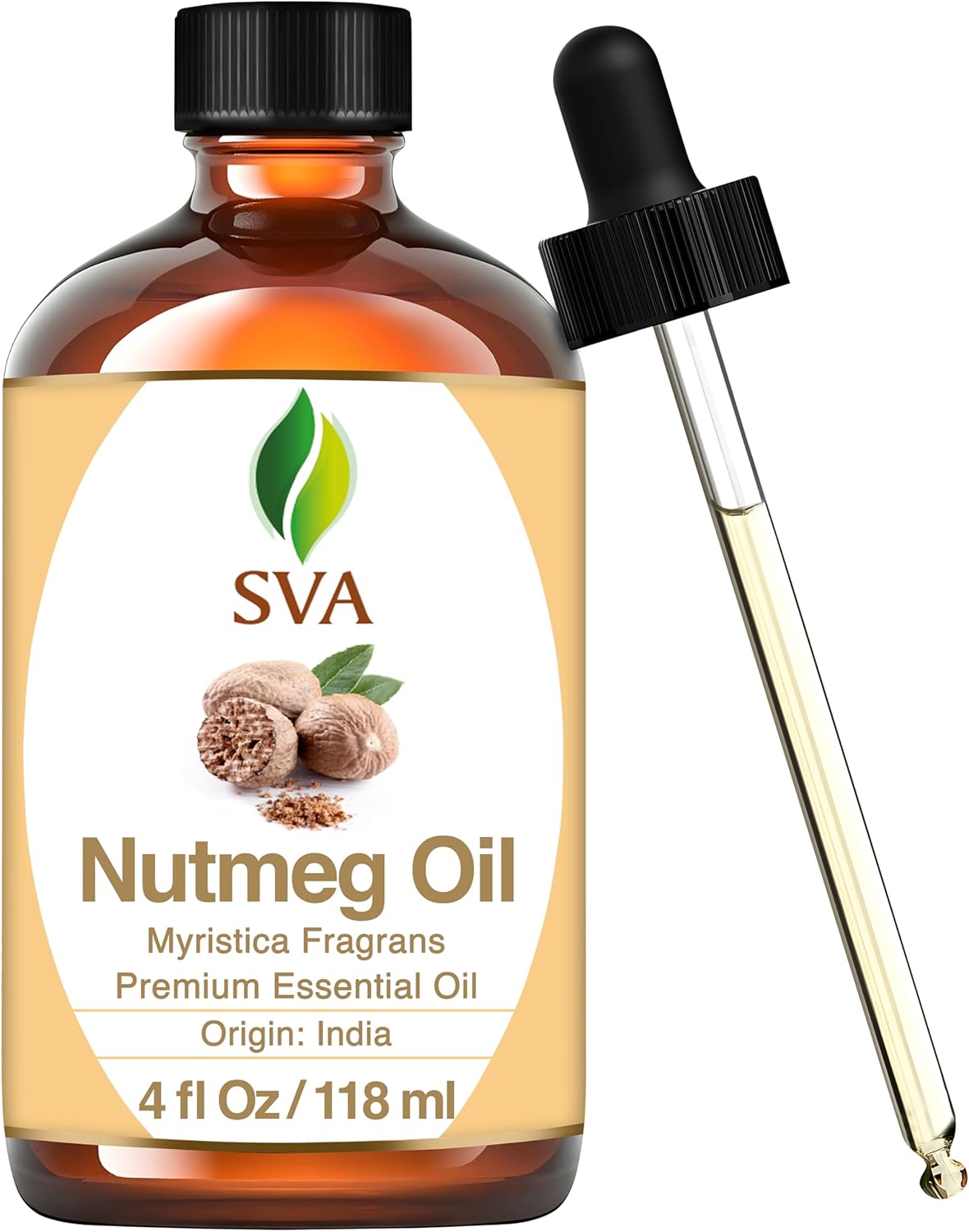 SVA Nutmeg Essential Oil – 4 Fl Oz – 100% Natural Nutmeg Oil - for Diffuser, Hair Care, Face, Skin