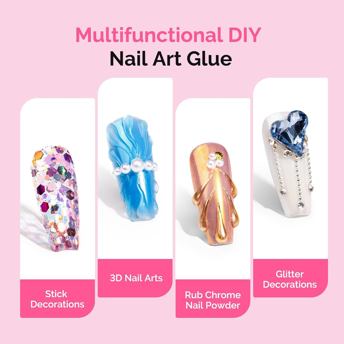 MelodySusie 2Pcs Nail Rhinestone Glue for Nails Super Strong Gel for Nail Charms Gems 3D Nail Gel