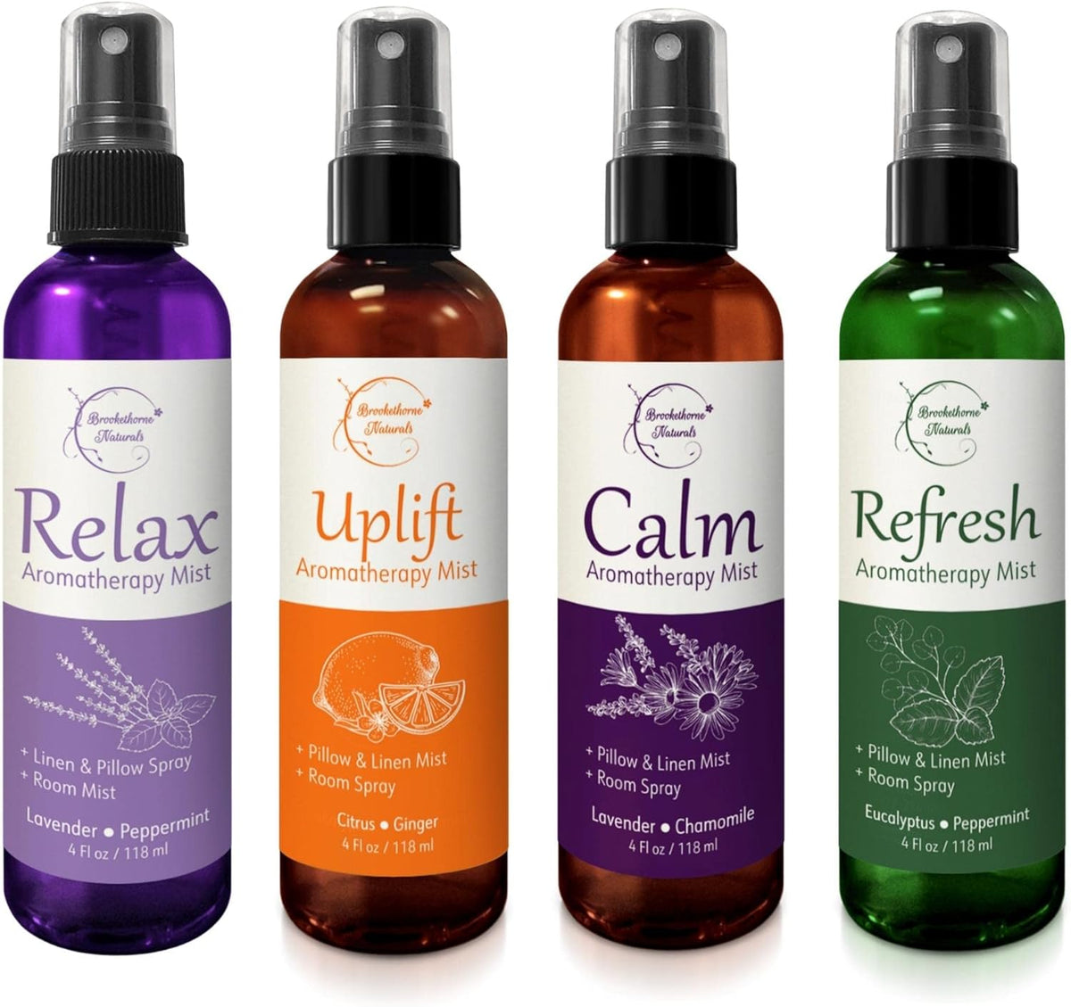 Aromatherapy Mist – Linen, Room & Pillow Spray, Set of 4 Natural Air Fresheners. Essential Oil