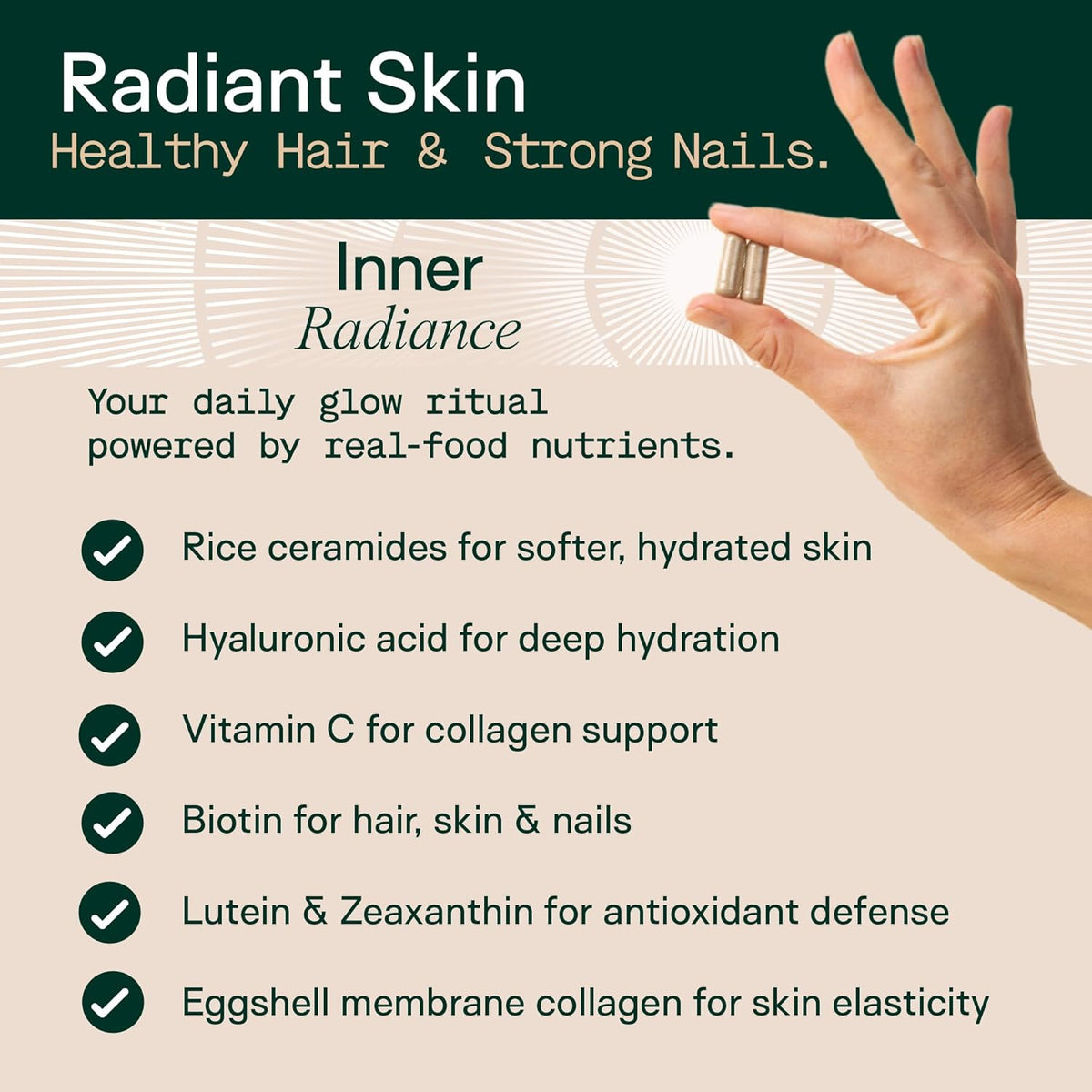 Adapt Naturals Inner Radiance Hair Skin and Nails Vitamins for Women and Men with Biotin, Collagen