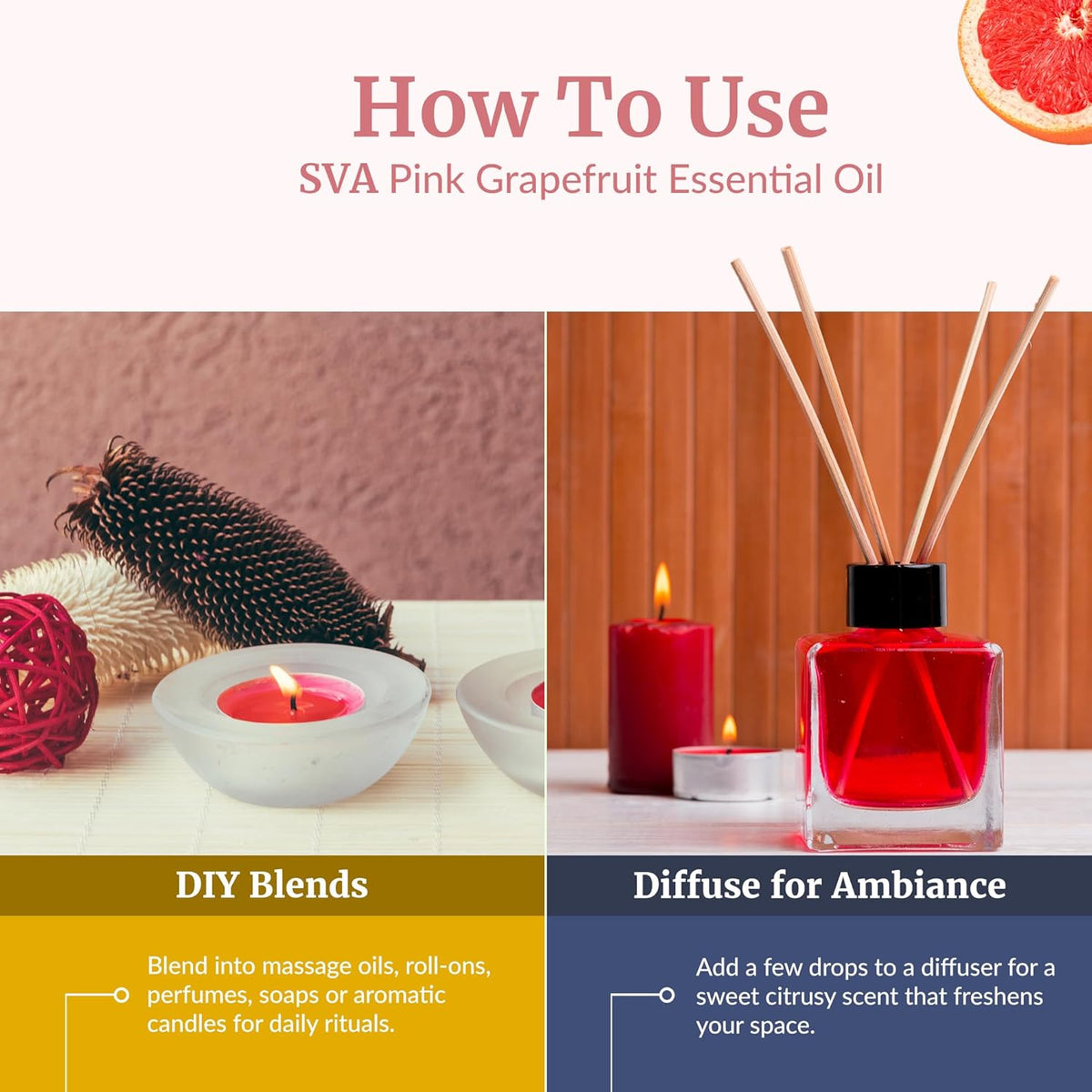 SVA Grapefruit Essential Oil Pink – 4 Fl Oz – 100% Natural Grapefruit Oil - for Diffuser, Hair