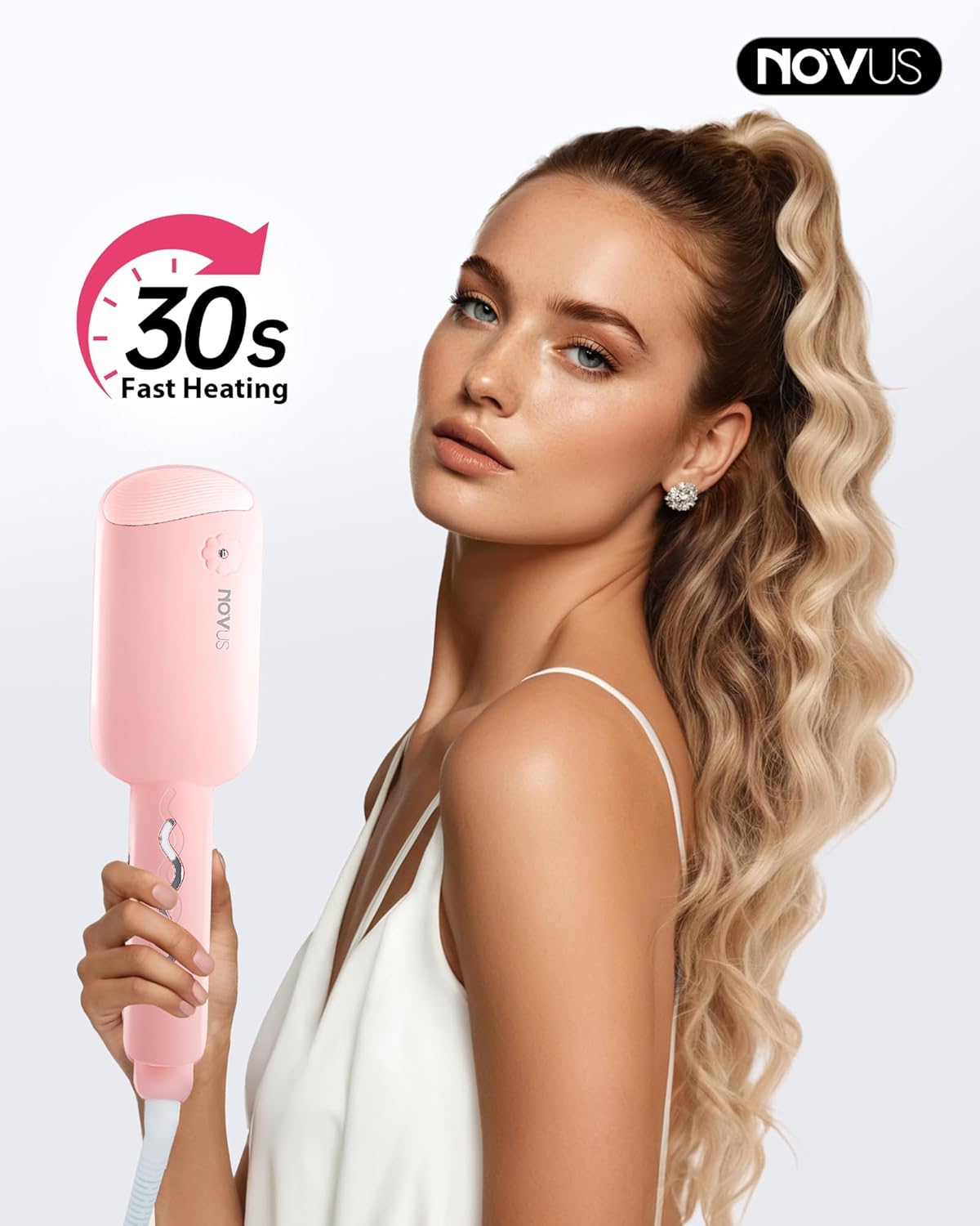 NOVUS Waver Curling Iron, Beach Waves Curling Wand, Ionic Hair Waver with Anti-Scald Hair Crimper