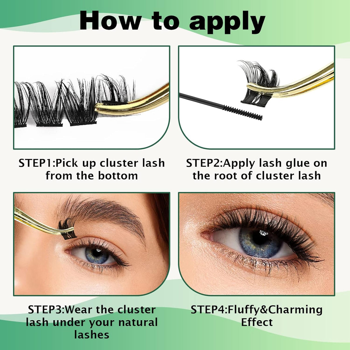 Lash Clusters,96 Pcs Cluster Lashes Y06 D Curl 12mm DIY Lash Extensions Eyelash Clusters,KEYYOU