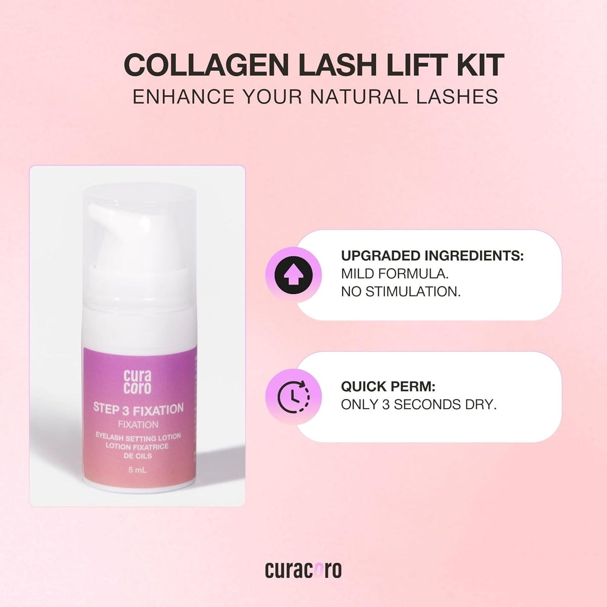 Curacoro Lash Lift Fixation Lotion - Professional Eyelash Perm Kit, Semi-Permanent Lash Curling