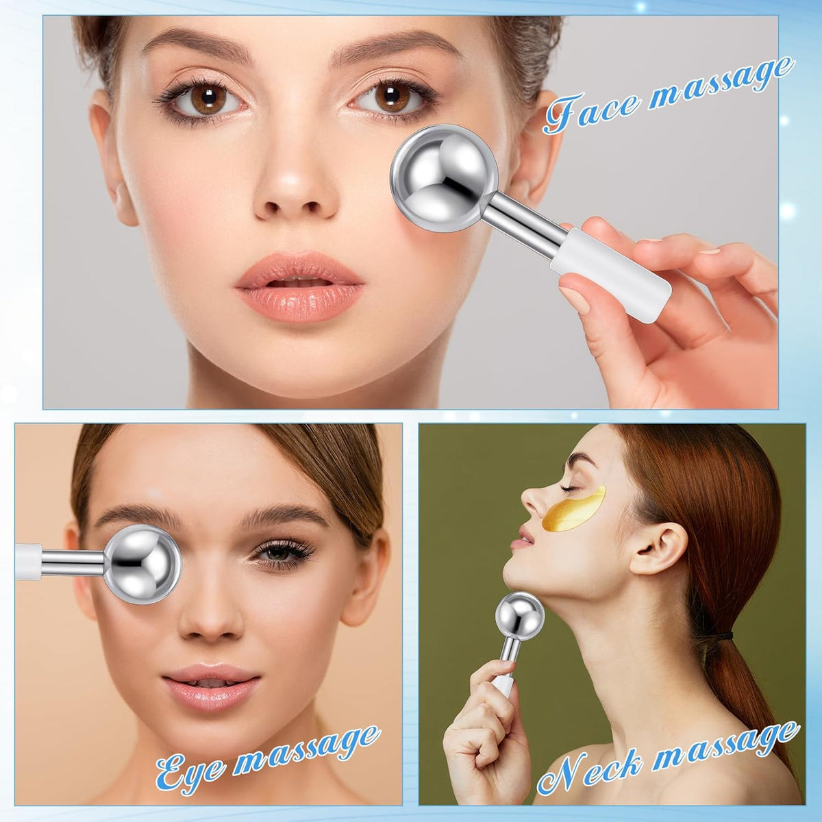 Baderke 2 Pcs Ice Globes for Face Stainless Steel Cooling Globes Unbreakable Cooling Roller Women