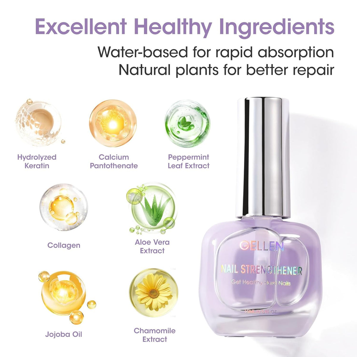 Gellen Nail Strengthener, 8-In-1 Nail Repair Growth Protein Treatment for Thin Weak Brittle Damaged