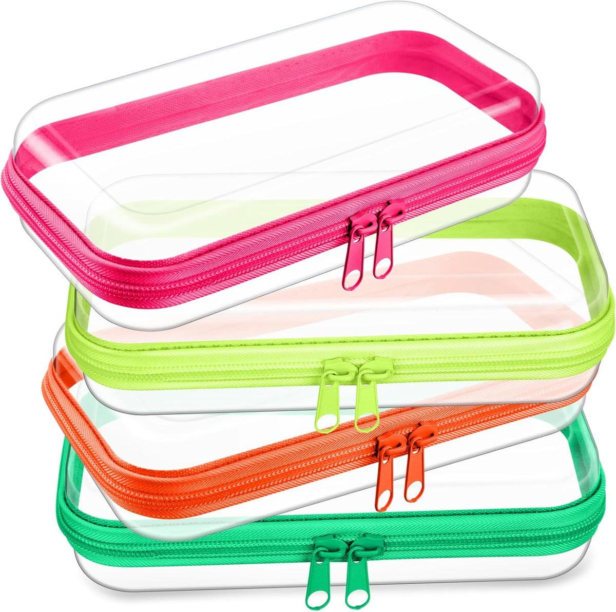 Hoolerry 4 Pcs Hard Clear Zipper Case Makeup Bags Plastic Pencil Pouch Transparent Storage Box