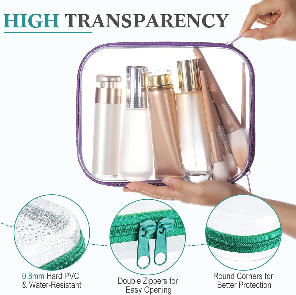 Sanwuta 6 Pcs Clear Hard Zipper Case Pencil Pouches Hard Plastic Zipper Pouches Makeup Bag