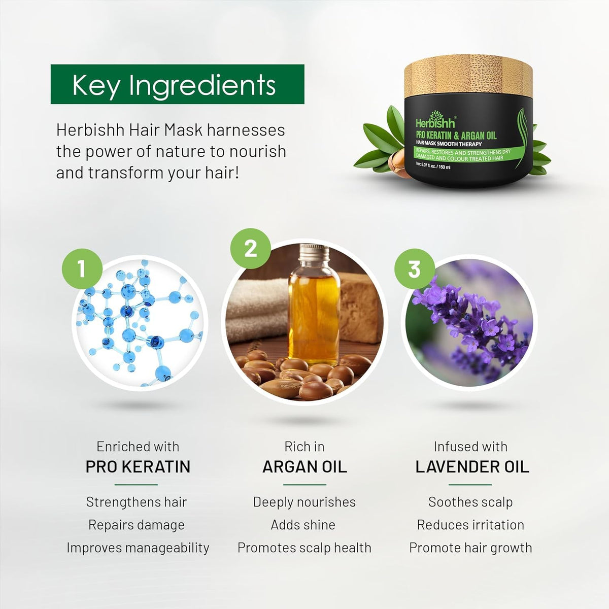 Herbishh Argan Hair Mask-Deep Conditioning & Hydration For Healthier Looking Hair- for very Dry
