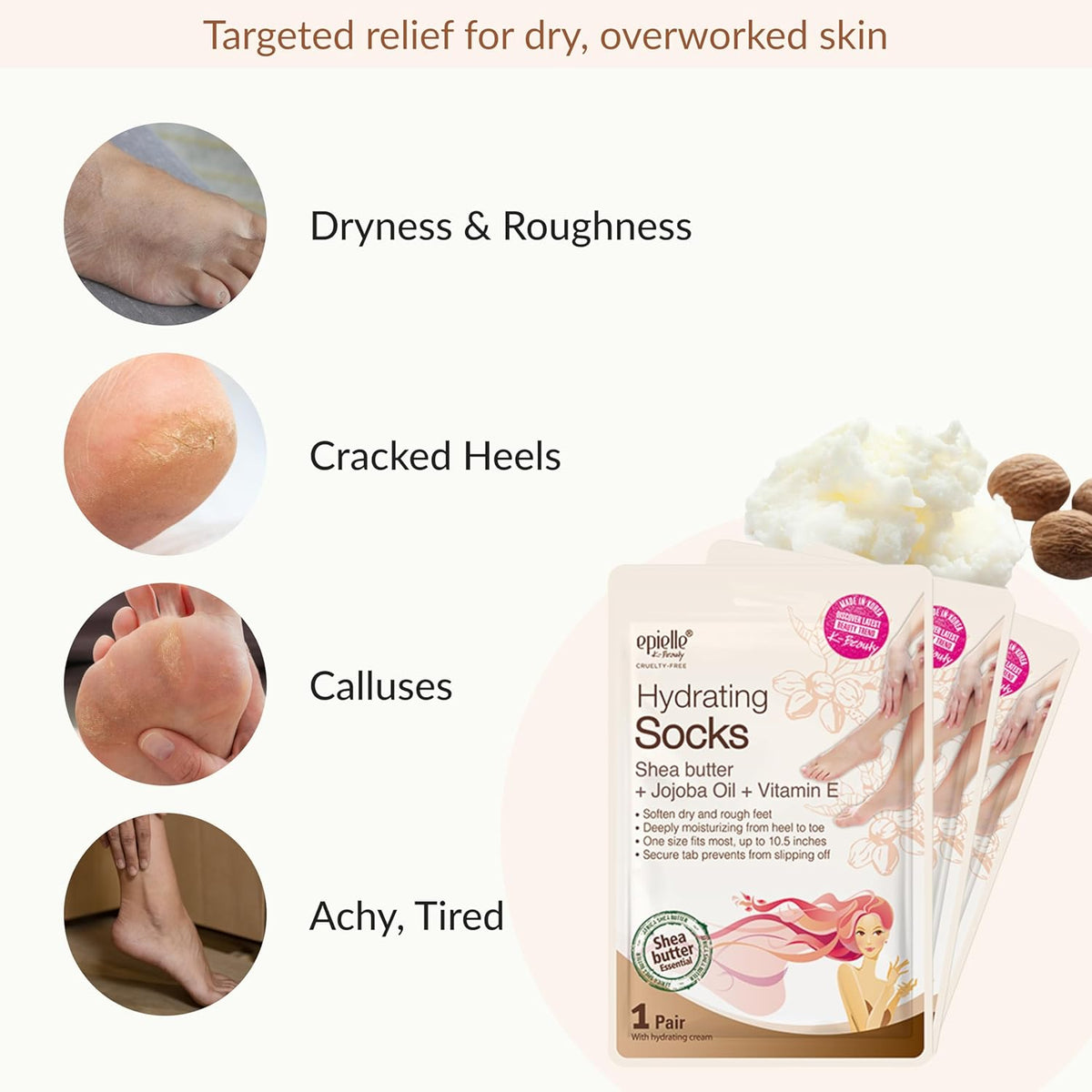 Epielle Hydrating Foot Masks 6 Pairs, Deep Moisturizing Socks for Dry Feet & Cracked Heels, Relieve