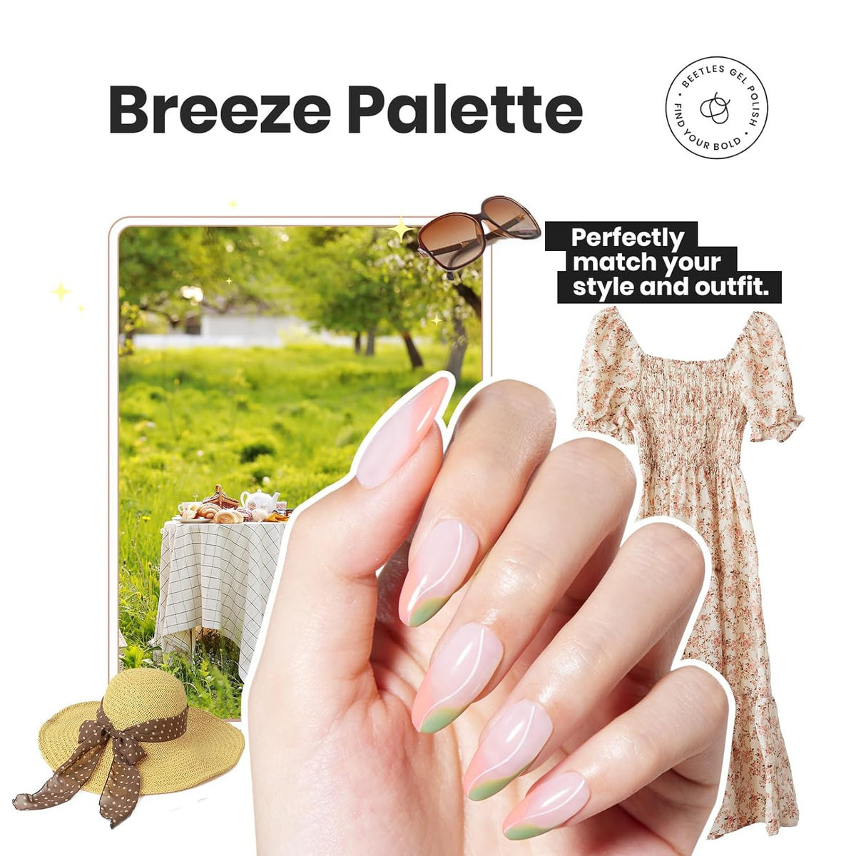 Beetles Nail Polish Set P176, 6 Colors Glitter Green Nude Natrual Pink Nail Lacquer Fast Drying &