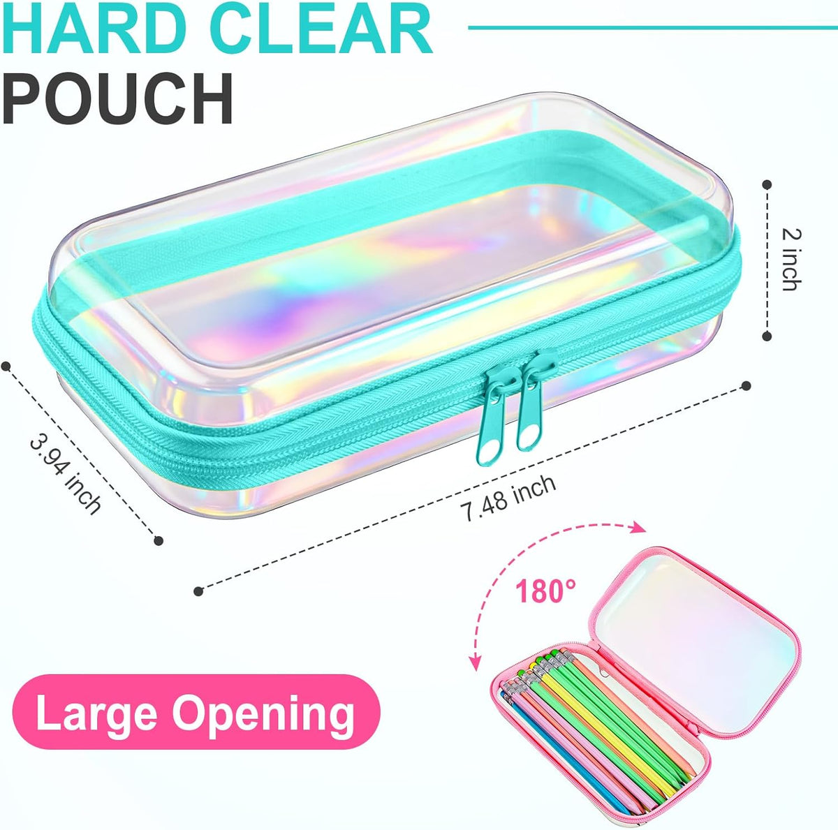 Sanwuta 6 Pcs Clear Hard Zipper Case Pencil Pouches Hard Plastic Zipper Pouches Makeup Bag