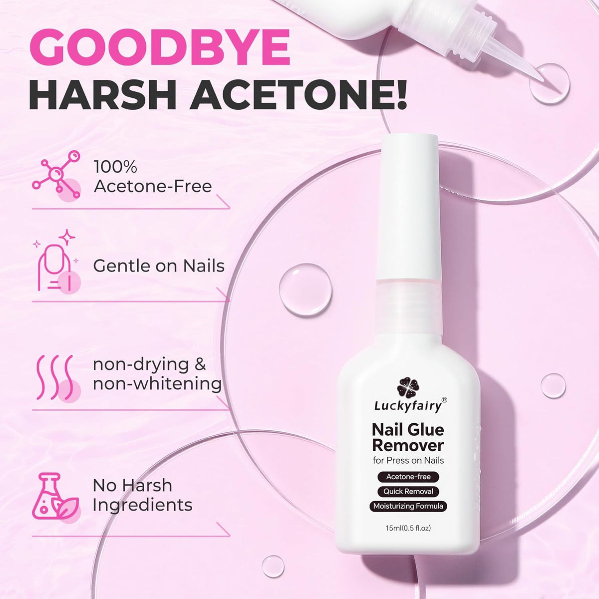 Nail Glue Remover for Press on Nails, 15ml Acetone-free Nail Polish Remover, Multi-Functional Glue