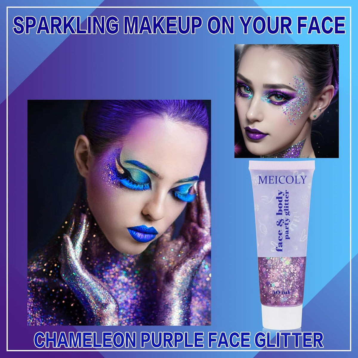 MEICOLY Chameleon Purple Face Body Glitter,Mardi Gras Outfit for Women,Mardi Gras