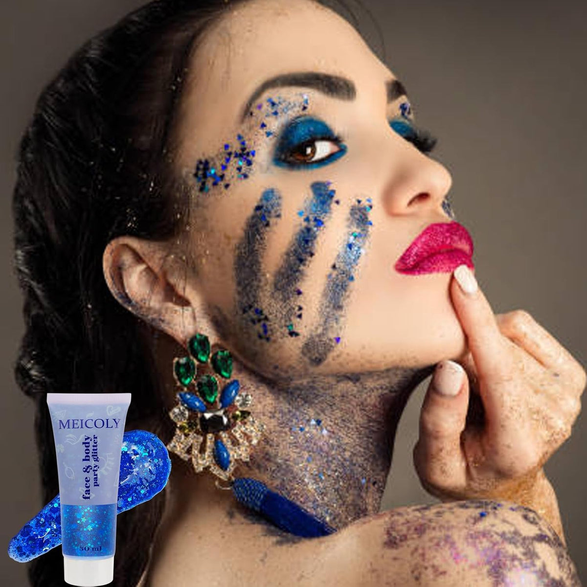 MEICOLY Blue Face Body Glitter,Halloween Face Glitter Gel,Festival Rave Accessories,Patriotic