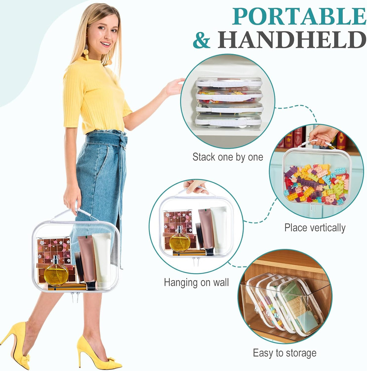 Sanwuta 4 Pcs Clear Hard Zipper Case with Handle Office Storage Cases Hard Plastic Pouches
