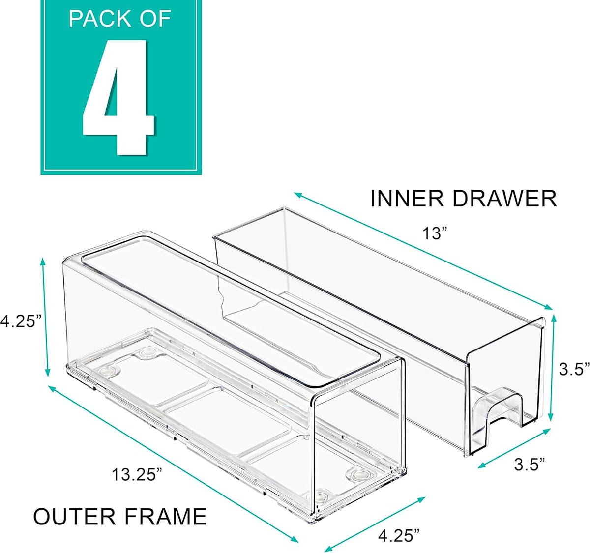 Sorbus Small Clear Stackable Storage Drawers – 4-Pack Plastic Organizer Bins with Handles