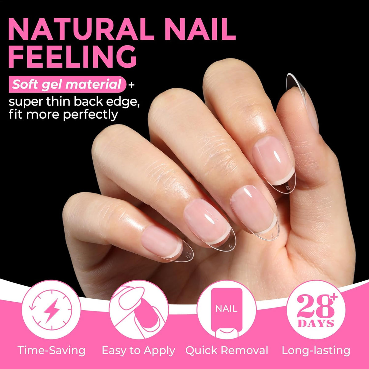 UNA GELLA Medium Oval Fake Nails Pre-Shape 216pcs Round Gel Nail Tips Press on Nails for Full Cover