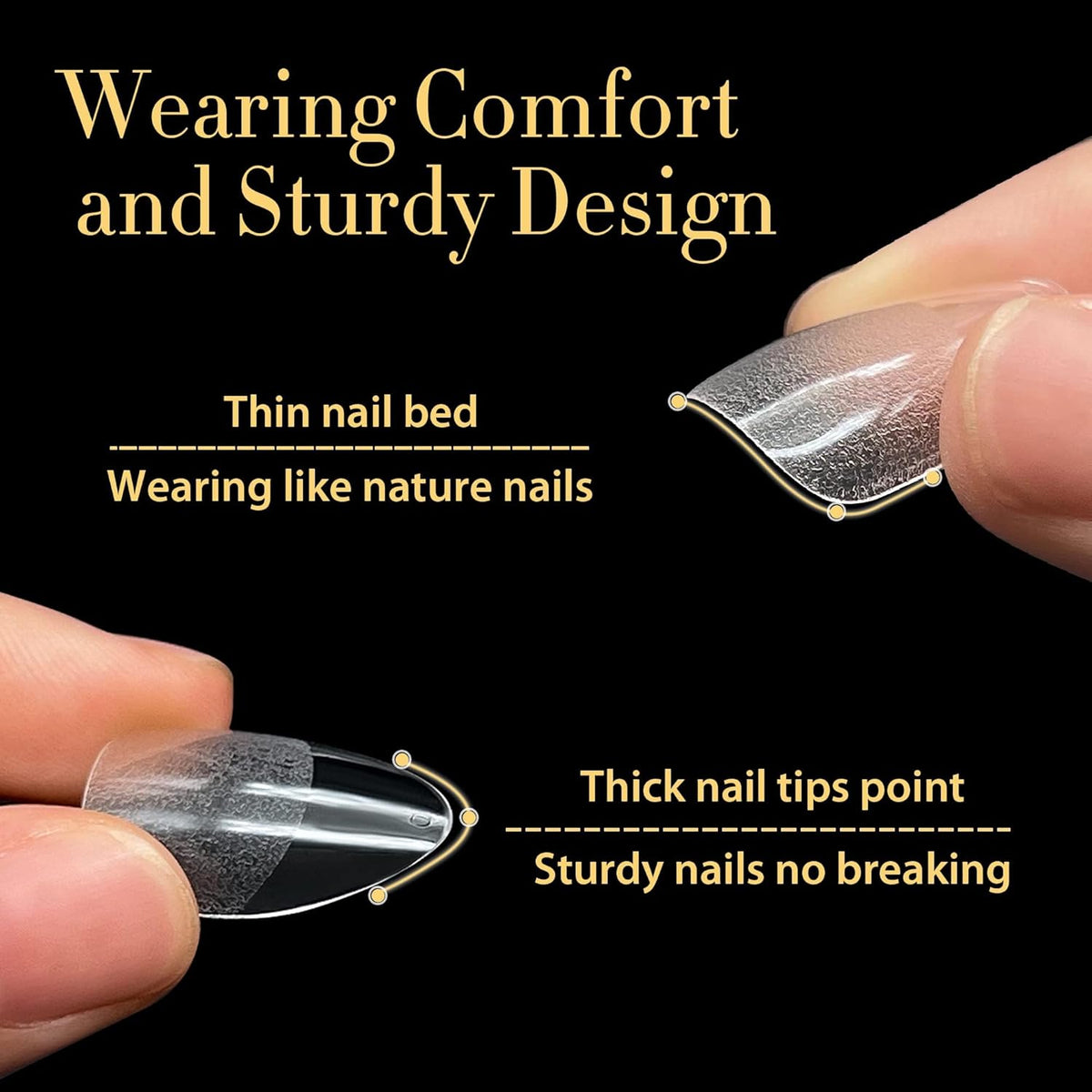 UNA GELLA 504Pcs Medium Pointed Almond Nail Tips, Pre-shape Almond Gel Nail Tips Half Matte Full