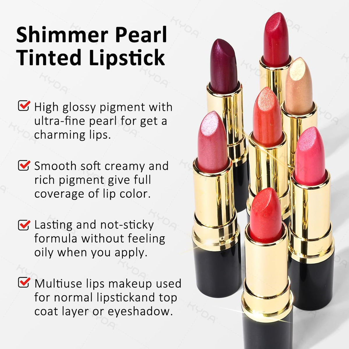 KYDA 2 Colors Shimmer Lipstick, Metallic Pearl Lipstick, Lasting Non-sticky Glitter Lips Color