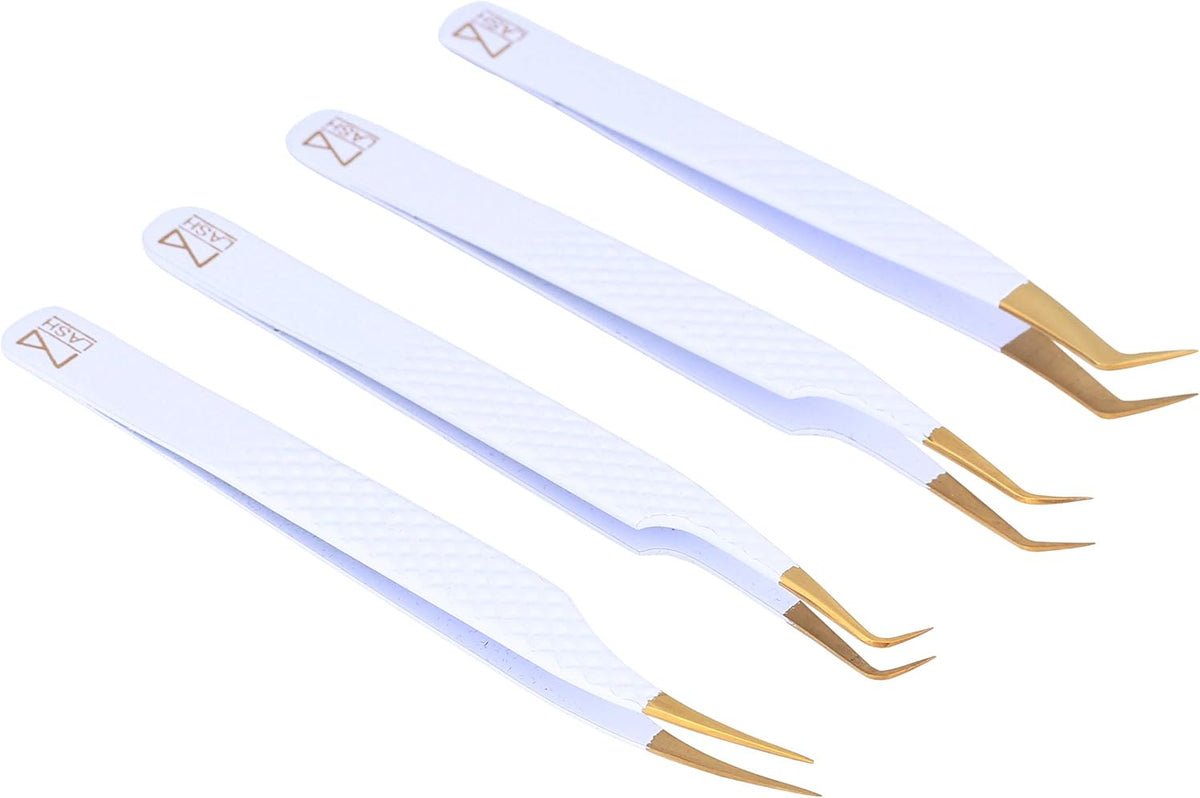 M LASH Eyelash Extension Tweezers (Set of 4) - Professional & Precision Lash Tweezers for Eyelash