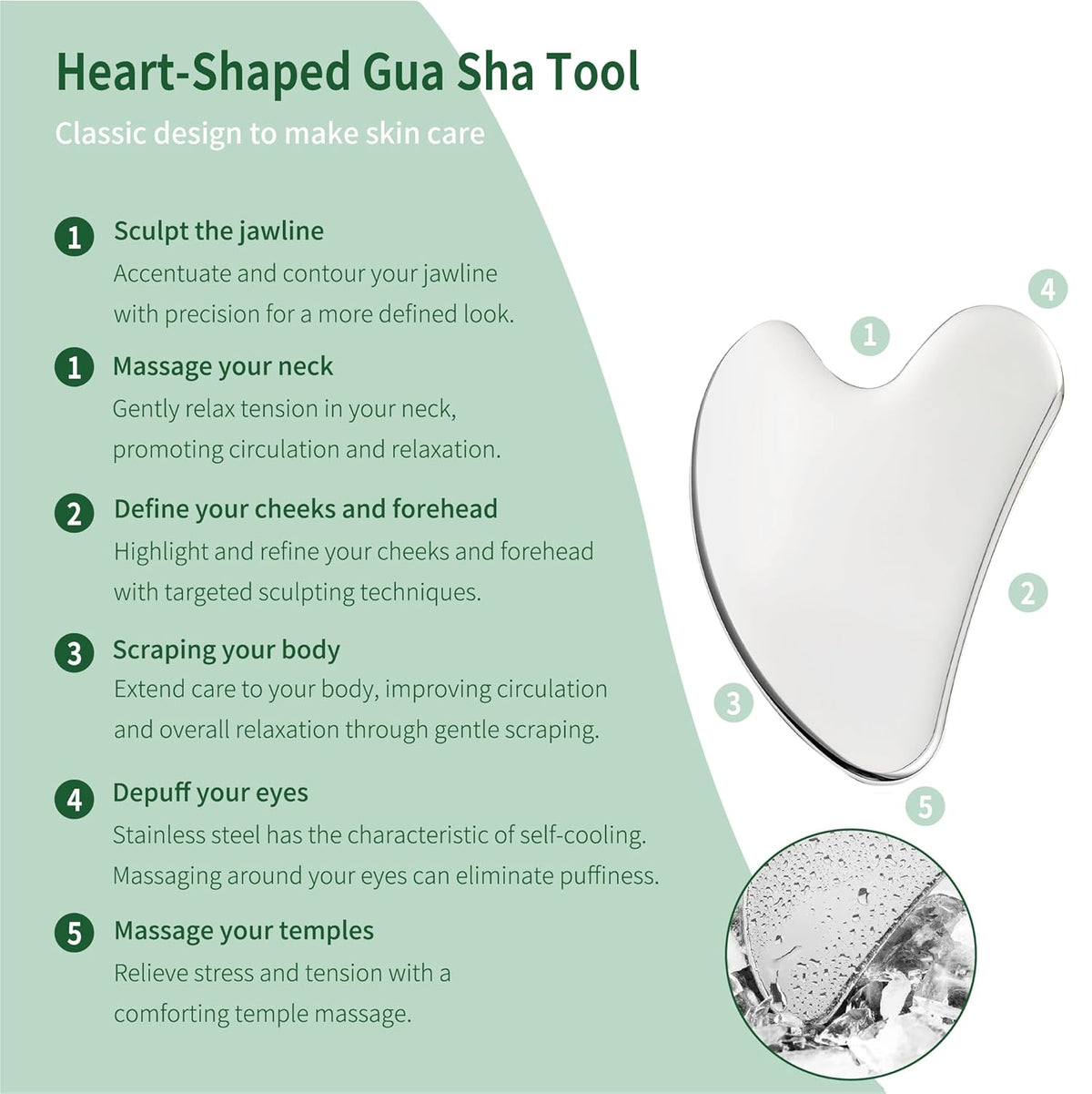 2Pcs Gua Sha Facial Tools Stainless Steel, Detailer GuaSha Set for Face Neck, Natural Skin Care
