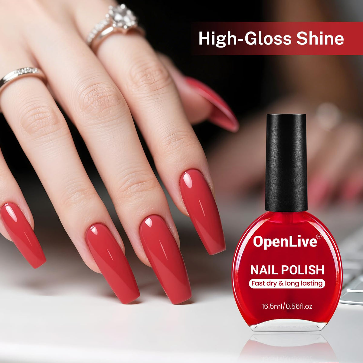 16.5ml Red Nail Polish Large Volume Quick Drying Nail Polish, Fast Drying and Long Lasting Color