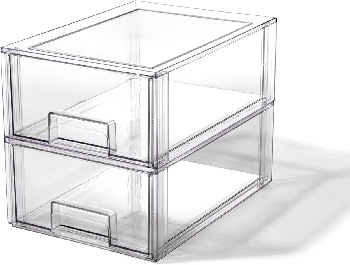 BINO | Stackable Storage Drawers, Large - 2 Pack, Clear | THE CRATE COLLECTION | Storage Bins With