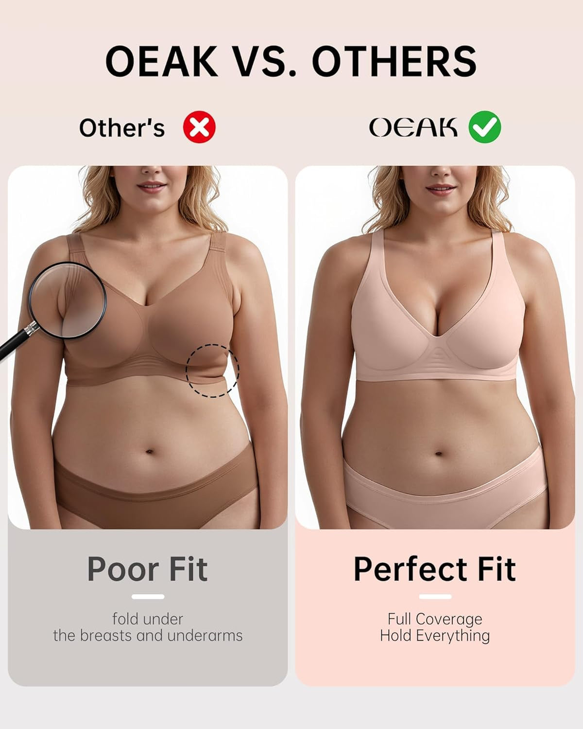 OEAK Womens Deep V Bras Wireless Comfortable Bra Supportive No Underwire Bras Tshirt Push Up