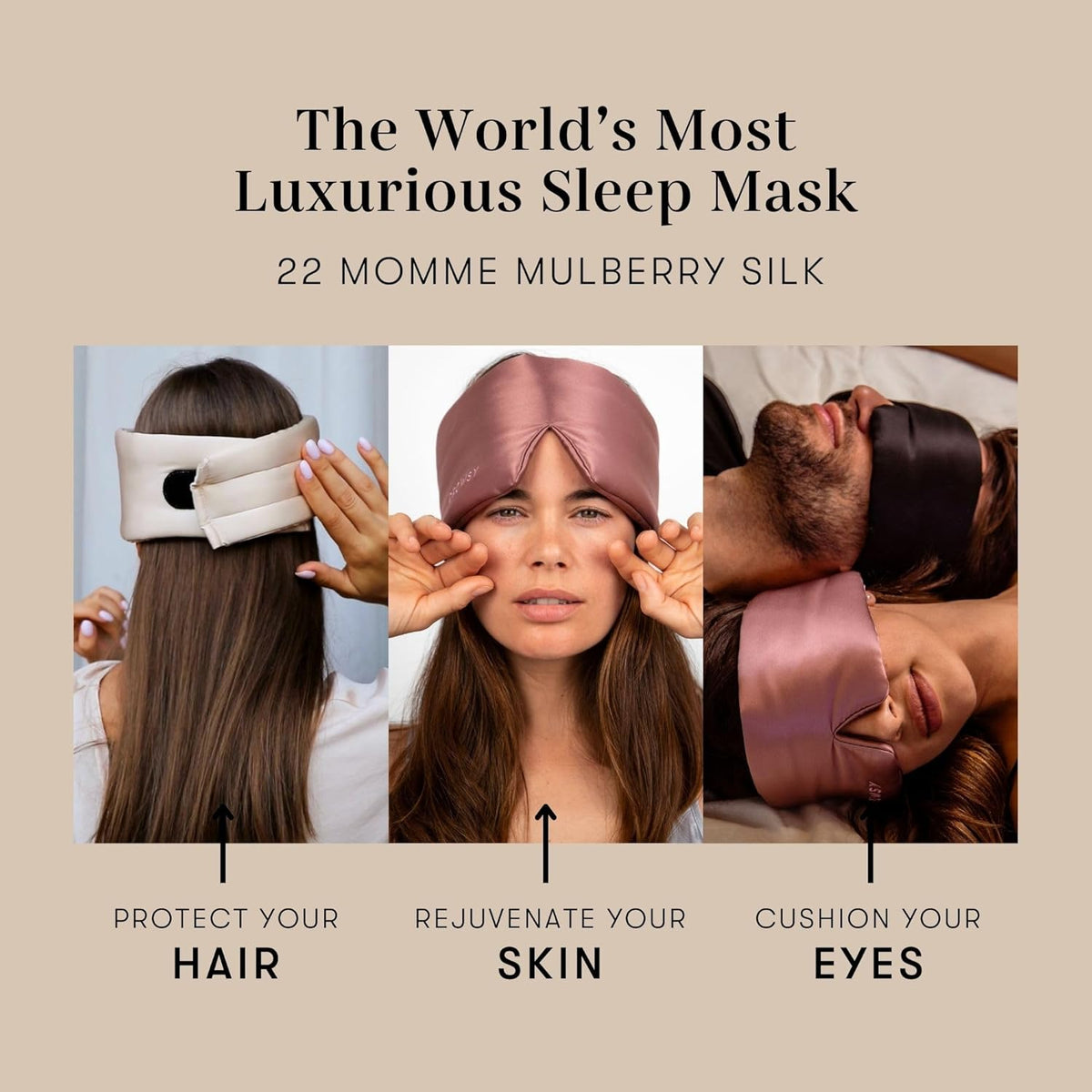 DROWSY Silk Sleep Mask. Face-Hugging, Padded Silk Cocoon for Luxury Sleep in Total Darkness. (Dusty