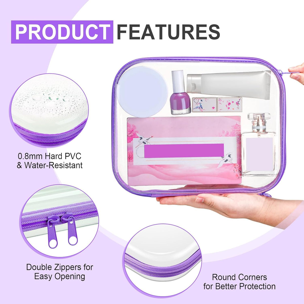 Sanwuta 6 Pcs Clear Hard Zipper Case Pencil Pouches Hard Plastic Zipper Pouches Makeup Bag