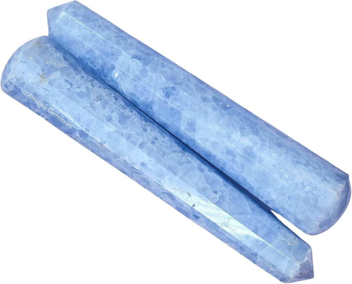 Amazing Gemstone Blue Calcite Crystal Wand Massage Stick - Pelvic Wand Gua Sha for Adults