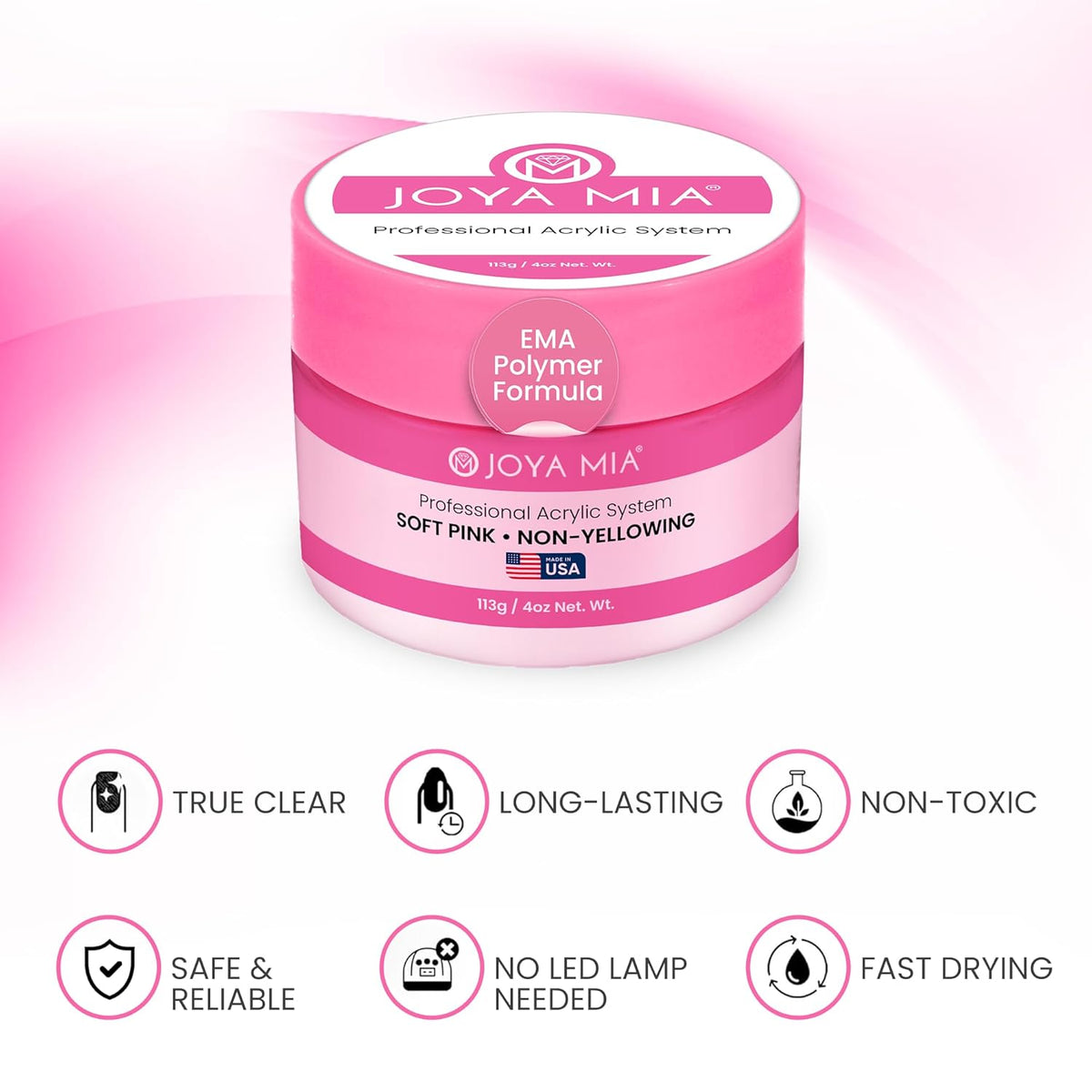 Joya Mia Acrylic Powder for Nails, MMA-Free, Super Adhesion Professional Powder for Flawless &