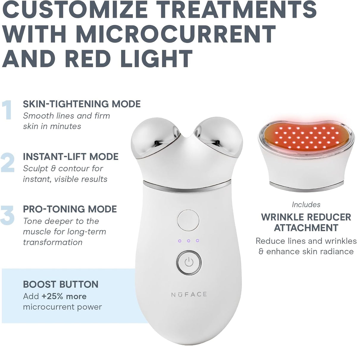 NuFACE TRINITY+ LED Red Light Wrinkle Reducer Attachment for Microcurrent Facial Device - FDA