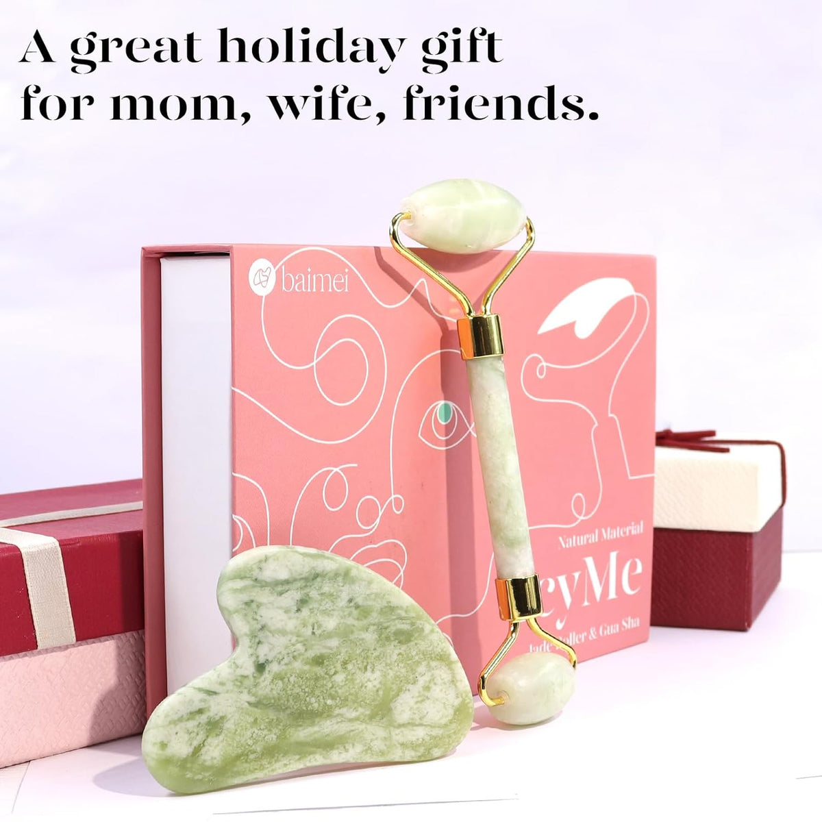 BAIMEI Jade Roller & Gua Sha Set Face Roller and Gua Sha Facial Tools for Skin Care Routine and