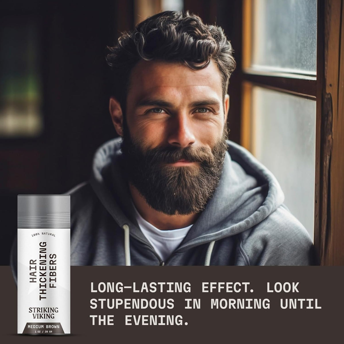 Striking Viking Hair Fibers for Thinning Hair - 28 g, Medium Brown - Bald Spot Cover Up &