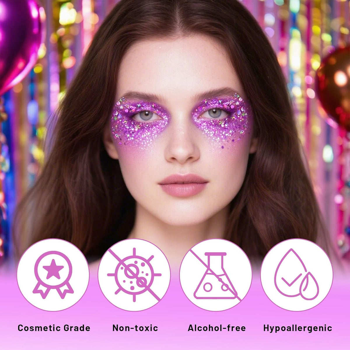 DAGEDA Purple Body Glitter Gel, Holographic Face Glitter Body Gel Rave Party Accessories, Chunky